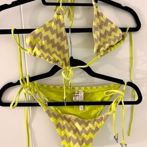 Seafolly bikini, size 10, neon and tan chevron